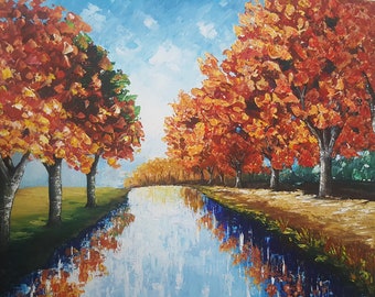 Autumn acrylic painting Impressionism on canvas original handmade art wall decor Landscape painting