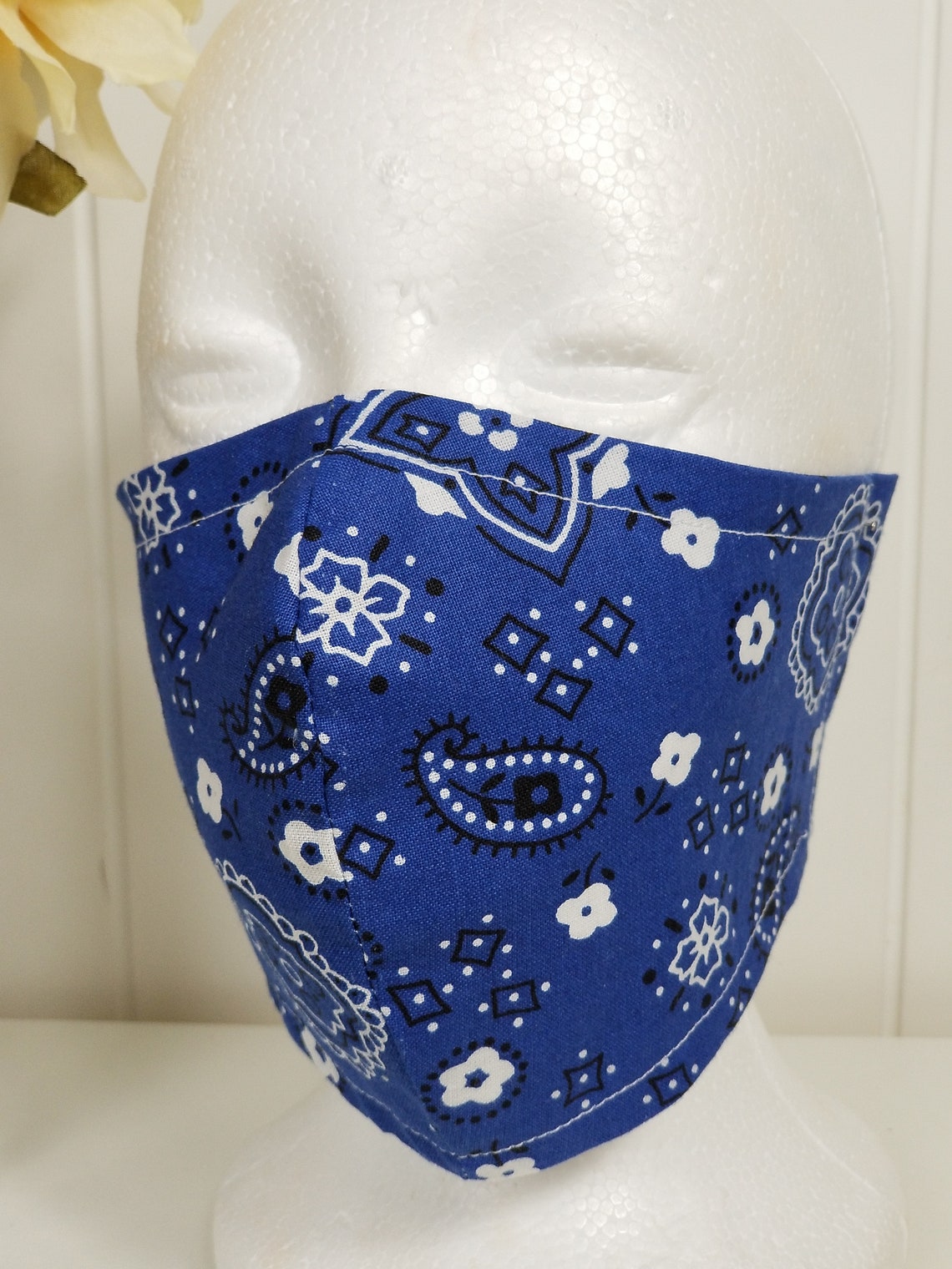 Blue Bandana style Face Mask Washable Reusable w/nose Wire Etsy
