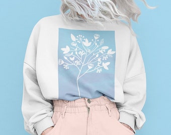 Flower burst statement sweatshirt for women growth pastel botanical print sweater self care gift for hygge lifestyle shirt for cozy winters