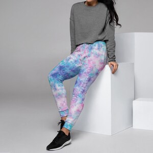 Women&#39;s tie dye all over print sweatpants, Pastel ice tie dye design, gift for her, gift for him, tie dye set, comfy joggers, Unisex fit