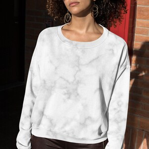 White marble all over print sweater for women and men, white and grey design, cozy cotton feel, gift for her, gift for him, Unisex fit