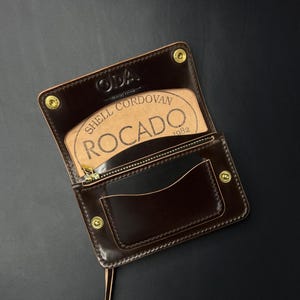 Cartera de cordobán con concha, mini cartera de camionero, cartera de motociclista, con anilla para cadena o cordón, cartera con cadena