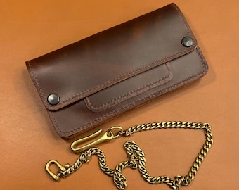 Leather trucker wallet with a ring for a chain or lanyard | Cowboy wallet