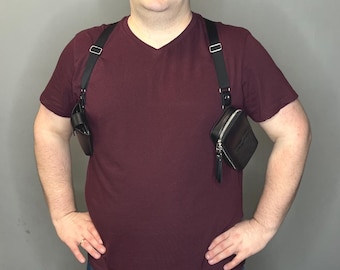 Leather shoulder holster, Black wallet and cellphone holsters