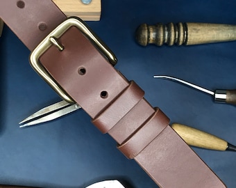 Handmade Italian Leather Belt: Full Grain Brown Brass Buckle