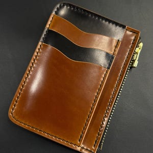 Rocado Shell Cordovan Brieftasche, kleine Brieftasche mit Reißverschluss, Kartenhalter aus Leder, kompakte Brieftasche für Karten und gefaltete Geldscheine
