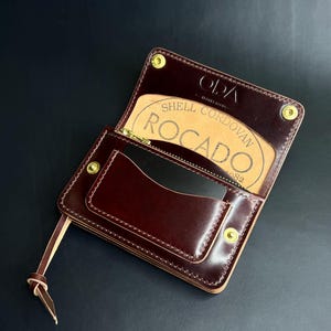 Shell Cordovan Mini Trucker Wallet, Kettenbörse, Biker Wallet, mit einem Ring für Kette oder Schlüsselband