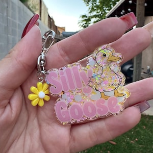 Silly Goose keychain -  cute goose keychain with charm