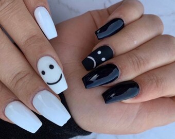 Varsity Blues Navy Press On Nails French Tip Nail Art Etsy etsy