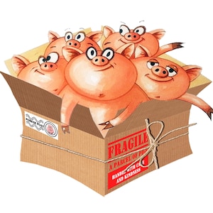 Impresión para habitación infantil, regalo para niños de 5 a 9 años, imagen de cerdos, arte infantil, arte de pared, arte animal, impresión firmada montada,