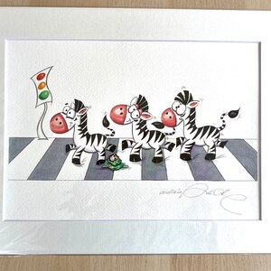 Impression pour chambre d'enfant, cadeau pour un enfant de 5 à 9 ans, image de zèbre, art animalier, impression signée et montée, art pour enfants, art mural pour chambre d'enfant