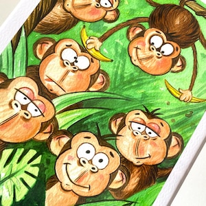 Animal print for children&#39;s room, Gift for child age 5 - 9, Monkey picture, signed print, mounted print, children&#39;s wall art, children&#39;s art