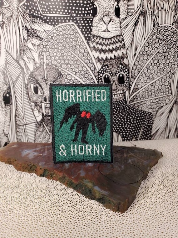 Horrified and Horny Mothman Embroidered Patch