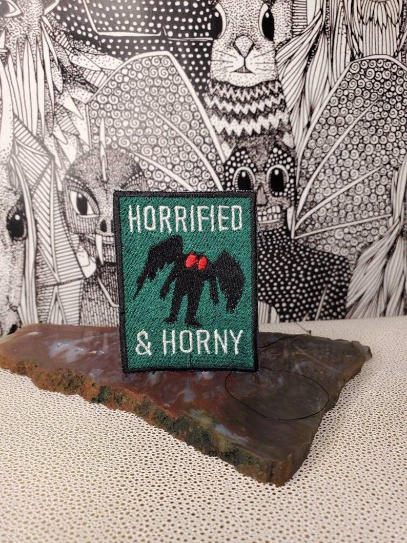 Horrified and Horny Mothman Embroidered Patch image 1