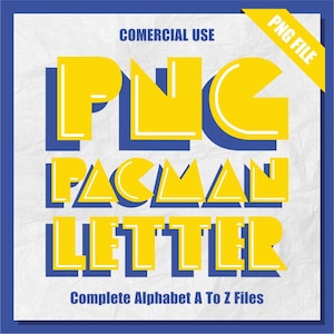 Imágenes prediseñadas del juego Pacman, letra de Pacman, alfabeto estilo Pacman, imágenes prediseñadas del alfabeto PNG, sublimación, imágenes prediseñadas de letras, uso comercial, conjunto alfa PNG