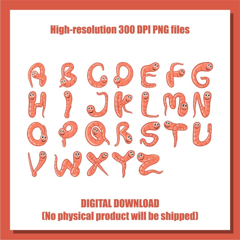 Earthworm Lettering Font Earthworm Alphabet Clipart: A-Z Letter PNG Set - Etsy Canada