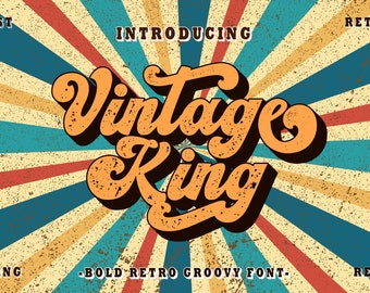 Vintage King - Retro Groovy Font - Vintage Font - Groovy Font - Retro Font - Procreate Font - Bold Font - Funky Font - Texture Font