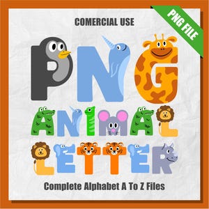 Imágenes prediseñadas de animales, letras PNG de animales, alfabeto de animales, imágenes prediseñadas del alfabeto PNG, sublimación, imágenes prediseñadas de letras, uso comercial, conjunto alfa PNG