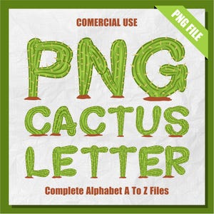 Imágenes prediseñadas de cactus, cactus PNG, alfabeto de cactus, letra de cactus, imágenes prediseñadas del alfabeto PNG, sublimación, imágenes prediseñadas de letras, uso comercial, conjunto alfa PNG