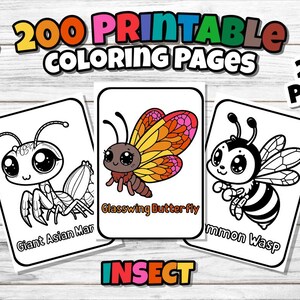 200 Insect Animal Coloring Pages: Fun Activity for Kids, Adults (PDF/PNG)