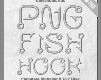Fish Hook Clipart, Fish Hook Letter, Fish Hook Alphabet, Alphabet Clipart PNG, Sublimation, Letter Clipart, Commercial Use, Alpha Set PNG