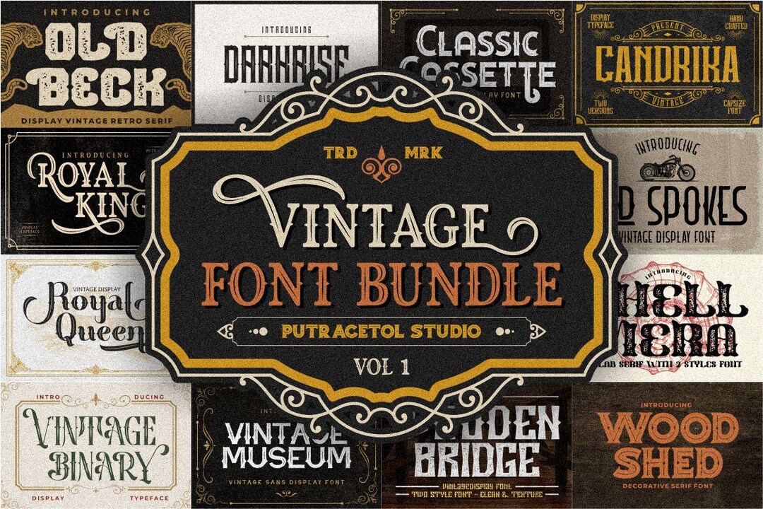 Vintage Font Bundle: 18 Retro Typefaces, Classic Design Fonts - Etsy