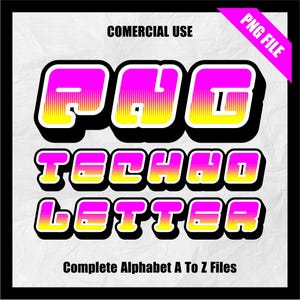 Y2K Alphabet Clipart: PNG Letter Set, Commercial Use (Digital Download)