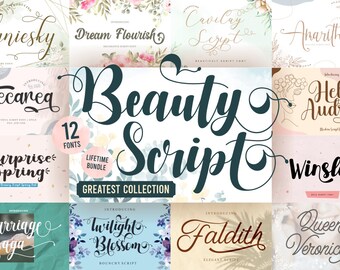 Beauty Script Font Bundle - Canva Font, Procreate Font, Cricut Font, Logo Font, Cricut Silhouette, Font Bundle, Branding Font, Wedding Font