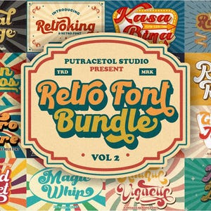 Retro Font Bundle, Vintage Font, Cricut Font, Groovy Font, Procreate Font, Retro Font, 70s Font, Bubble Font, Canva Font, Retro Script Font