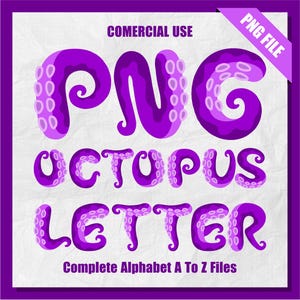 Octopus Alphabet Clipart: Squid Letter PNG Set (Commercial Use)