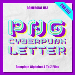 Cyberpunk Buchstabe Clipart: Tech Alpha Set PNG (Kommerzielle Nutzung)