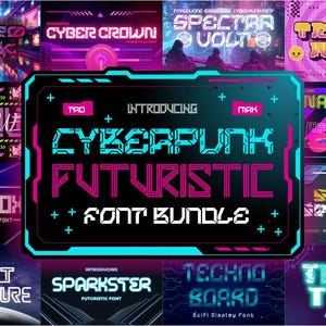 Cyberpunk Futuristic Font Bundle, Techno Font, Mecha Font, Scifi Font, Cricut Font, Canva Font, Procreate Font, Branding Font, Y2k Font