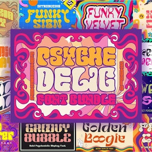 Psychedelic Font Bundle, Retro Font, Groovy Font, Funky Font, 70s Font, 80s Font, Cricut Font, Canva Font, Procreate Font, Branding Font