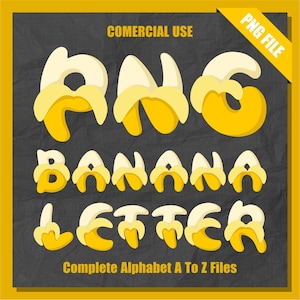 Bananen Clipart, Bananen Buchstabe PNG, Bananen-Alphabet, Alphabet Clipart PNG, Sublimation, Buchstaben Clipart, kommerzielle Nutzung, Alpha Set PNG