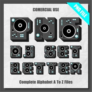 Dj Set Clipart, Dj Set Buchstabe PNG, Dj Set Alphabet, Alphabet Clipart PNG, Sublimation, Buchstaben Clipart, kommerzielle Nutzung, Alpha Set PNG