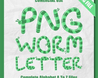 Worm Clipart, Worm Letter PNG, Worm Alphabet, Worm Svg, Alphabet Clipart PNG, Sublimation, Letter Clipart, Commercial Use, Alpha Set PNG