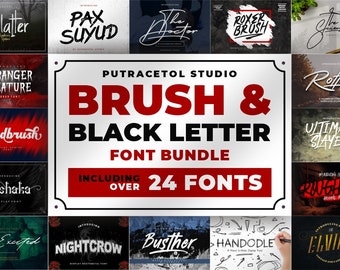 Brush & Black Letter Font Bundle! 24 Font! Black Font - Metal Font - Brush Font - Hardcore Font - Apparel Font - Heavy Font - Procreate Font