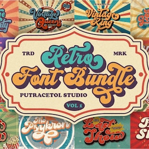 Retro Font Bundle, Vintage Font, Cricut Font, Groovy Font, Procreate Font, Retro Font, 70s Font, Bubble Font, Canva Font, Retro Script Font