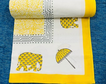 Juego de cama con estampado de elefantes a mano, sábanas de algodón Jaipuri