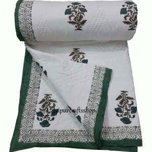 Indian Reversible Quilt, Kantha Quilt, Handmade Rajai, Jaipur Quilt, Cotton Filled Comforter, Hand Block Print Blanket Winter Quilt