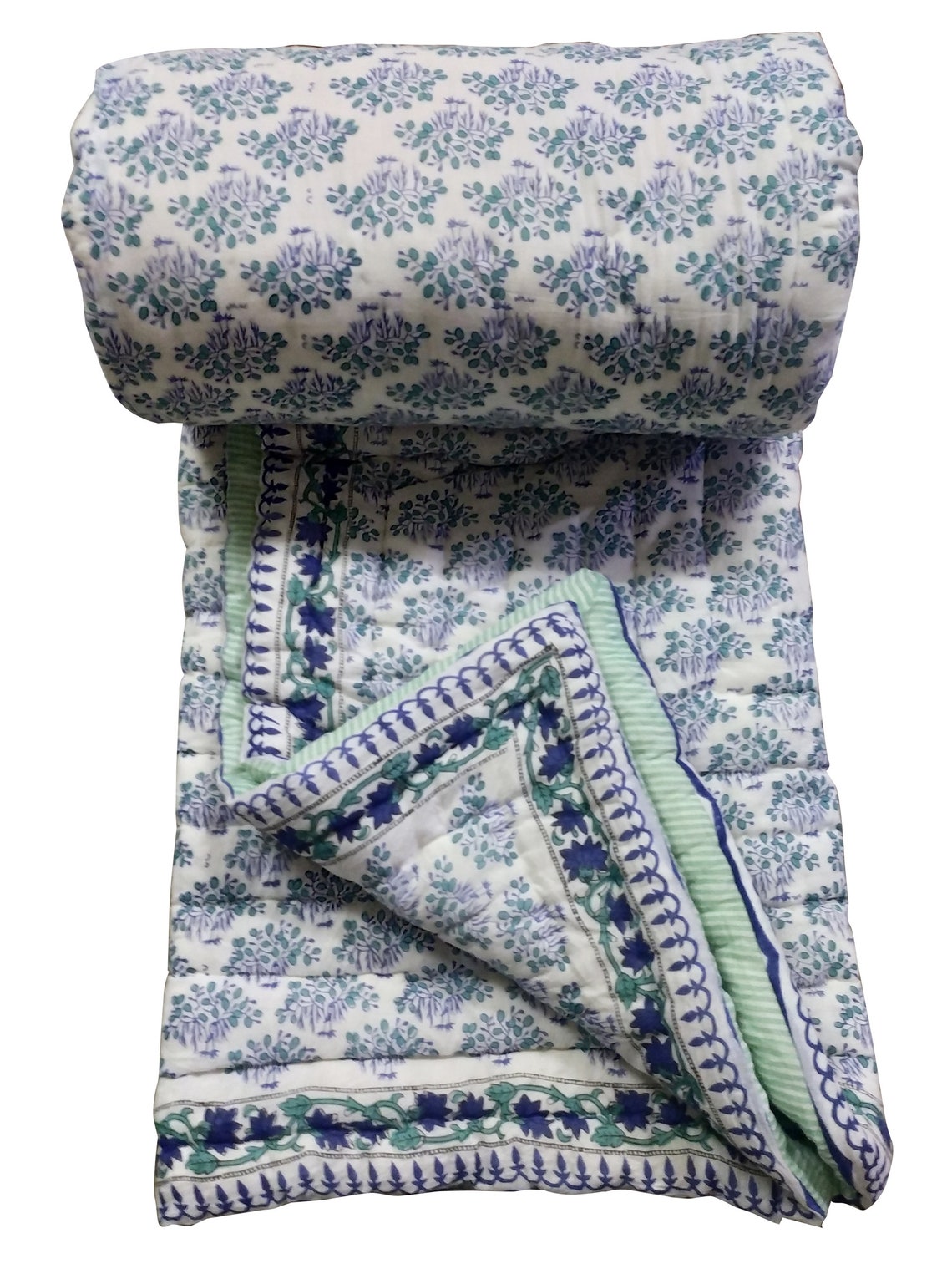 Indian Hand Block Print Cotton Quilts Kantha Floral Quilt Etsy