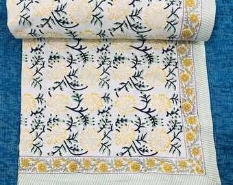 Set di biancheria da letto in cotone stampato a mano con motivi floreali, copriletto indiano
