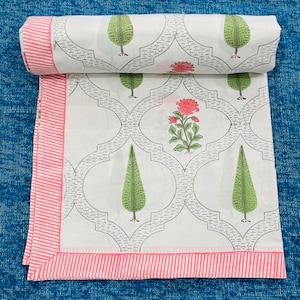 Indian Flat Cotton Bed sheet Hand Block Print Bedspread Blanket Throw Home Decor Bedding Indian Handmade Bed Sheet