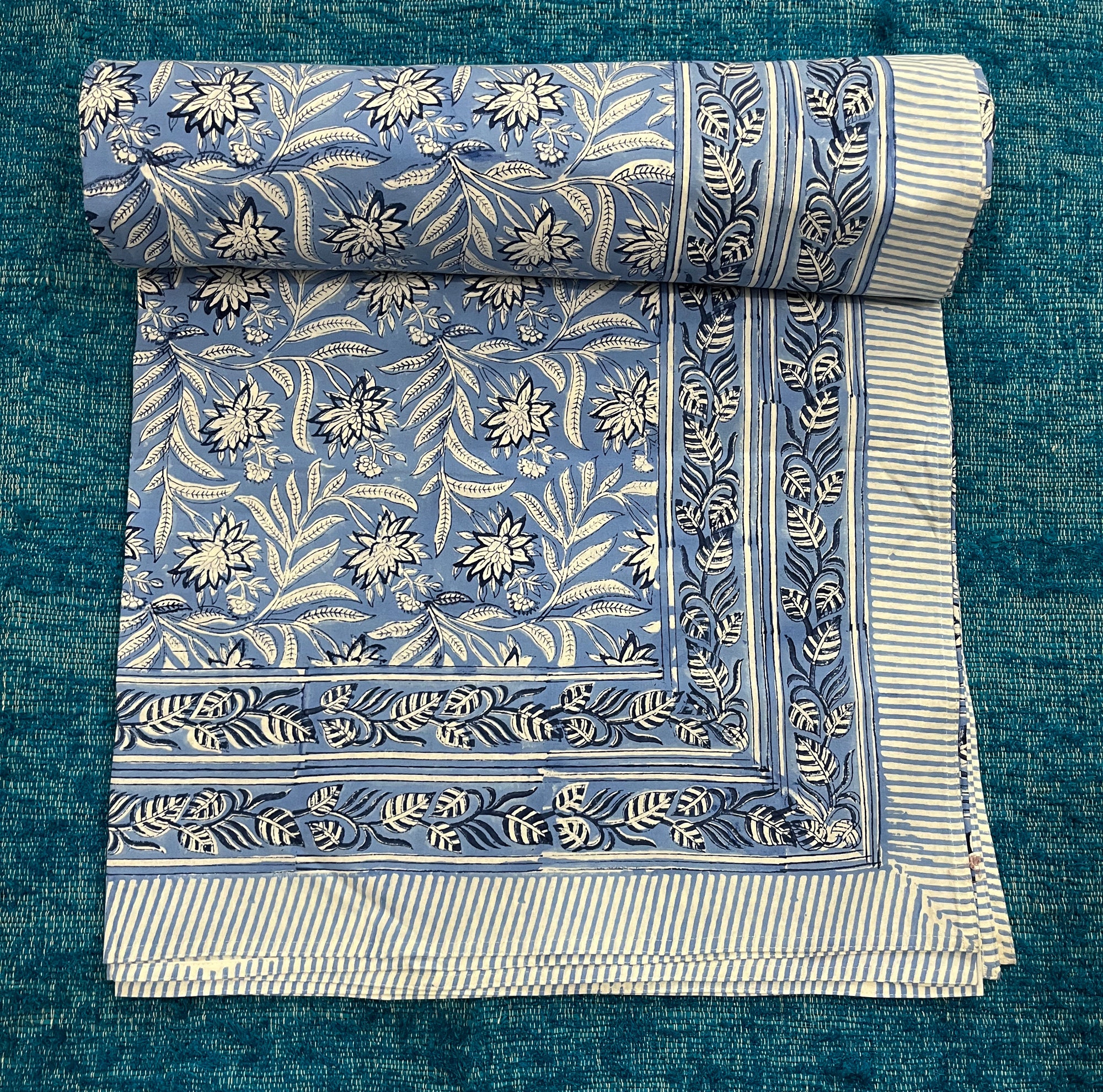 Handmade Indian Block Print Cotton Bedsheet Set: Floral Bedding - Etsy