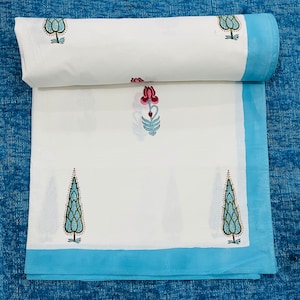 Indian Hand Block Printed Cotton Bedding Set, Cotton Breadspread, Hand Printed Bedspread, Handmade Bed Sheet with 2 Pillow cover Set