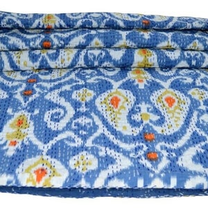 Indian Kantha Quilt Blue Handmade Bedspread Decorative Bedding Coverlet Handmade Cotton Gudri Queen