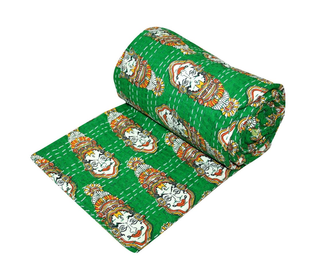 Kantha Quilt Queen Handmade Indian Kantha Thrrow Blanket Etsy