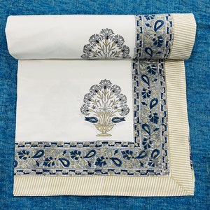 Indian Hand Block Printed Bedsheet Handmade Pure Cotton Soft Bed Sheets With Pillow Cover Set