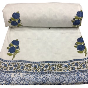 Cotton Hand Block Print Dohar Handmade Ac Blanket Reversible Dohar Ac Comforter Indian Quilt Floral Print Blanket Throw