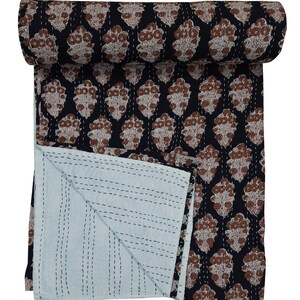 Block Print Kantha Bed Cover Kantha Quilt Hand Block Print Bed Cover Bedspread Blanket Kantha Throw Comforter Bed Cover